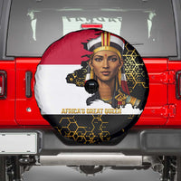 Hatshepsut Spare Tire Cover with Royal Portrait, Pre-Colonial Empires Text and Red-Black Honeycomb - Wonder Print Shop