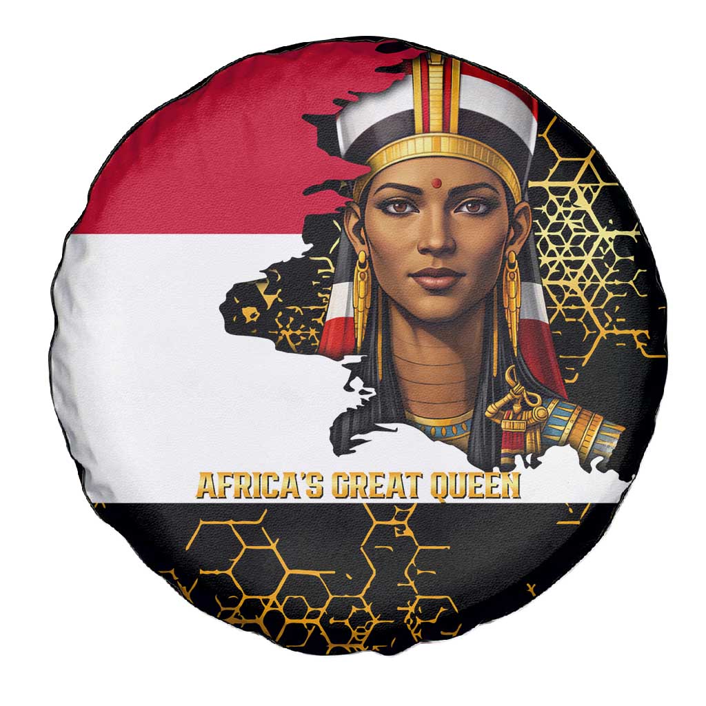 Hatshepsut Spare Tire Cover with Royal Portrait, Pre-Colonial Empires Text and Red-Black Honeycomb - Wonder Print Shop