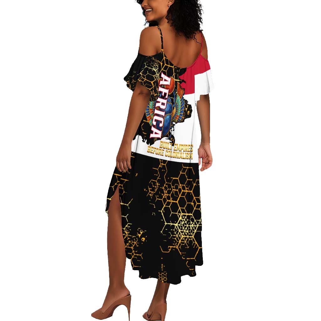 Hatshepsut Summer Maxi Dress with Royal Portrait, Pre-Colonial Empires Text and Red-Black Honeycomb - Wonder Print Shop