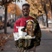 Hatshepsut Sweatshirt with Royal Portrait, Pre-Colonial Empires Text and Red-Black Honeycomb - undefined