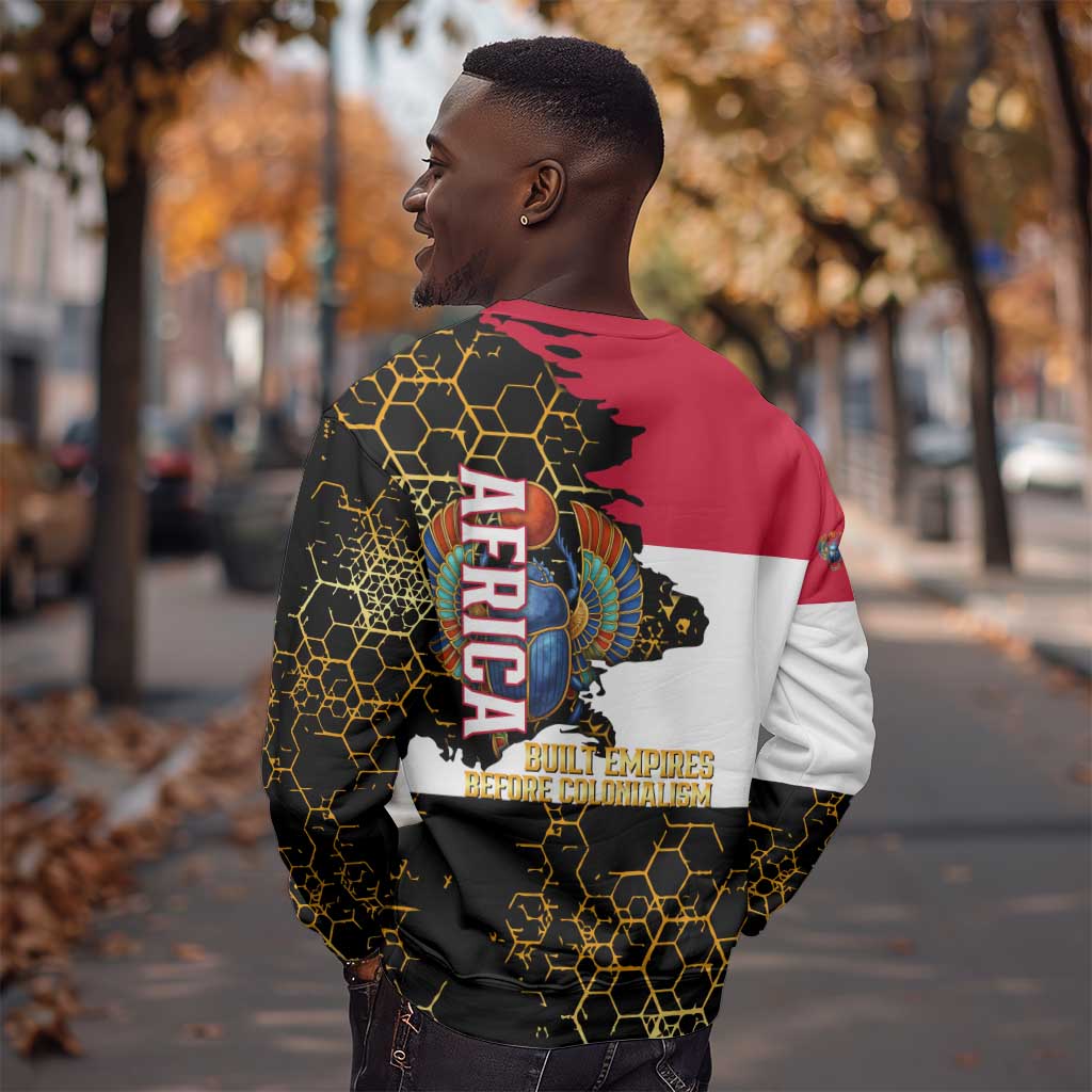 Hatshepsut Sweatshirt with Royal Portrait, Pre-Colonial Empires Text and Red-Black Honeycomb - undefined