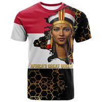 Hatshepsut T shirt with Royal Portrait, Pre-Colonial Empires Text and Red-Black Honeycomb - Wonder Print Shop