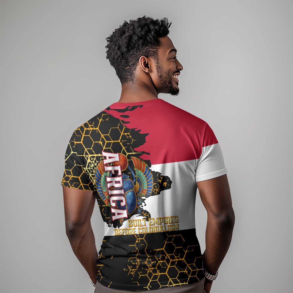 Hatshepsut T shirt with Royal Portrait, Pre-Colonial Empires Text and Red-Black Honeycomb - Wonder Print Shop