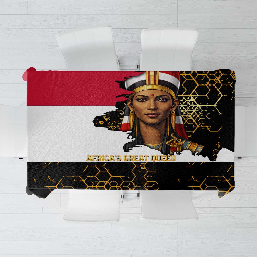 Hatshepsut Tablecloth with Royal Portrait, Pre-Colonial Empires Text and Red-Black Honeycomb - Wonder Print Shop