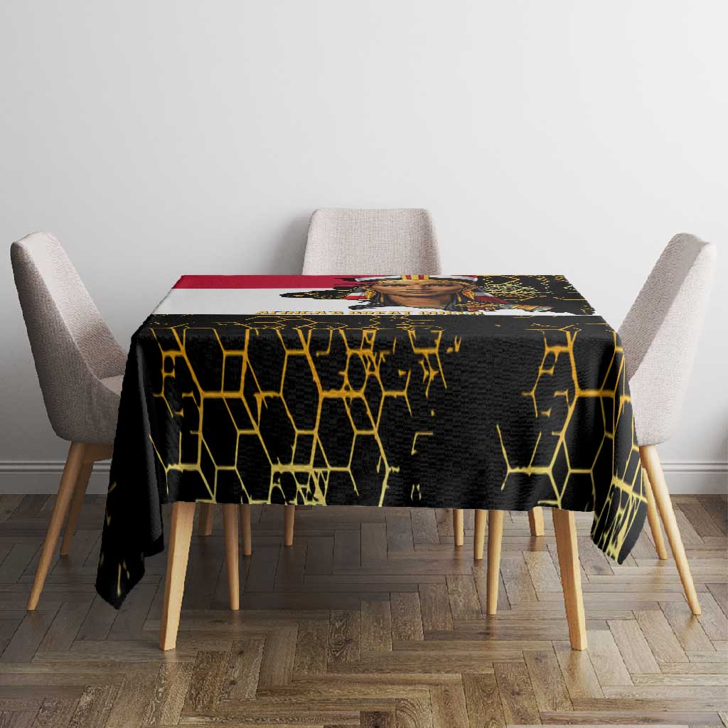Hatshepsut Tablecloth with Royal Portrait, Pre-Colonial Empires Text and Red-Black Honeycomb - Wonder Print Shop