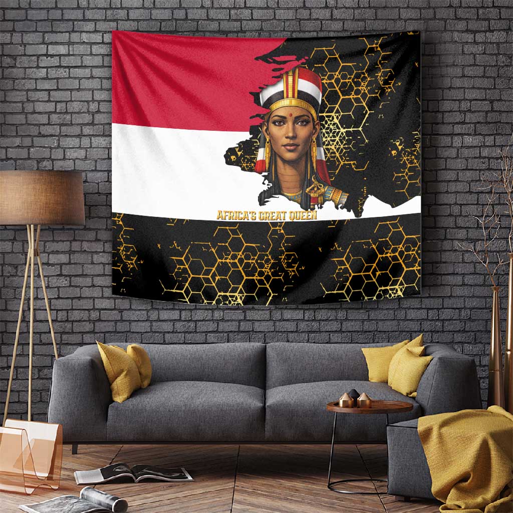 Hatshepsut Tapestry with Royal Portrait, Pre-Colonial Empires Text and Red-Black Honeycomb - Wonder Print Shop