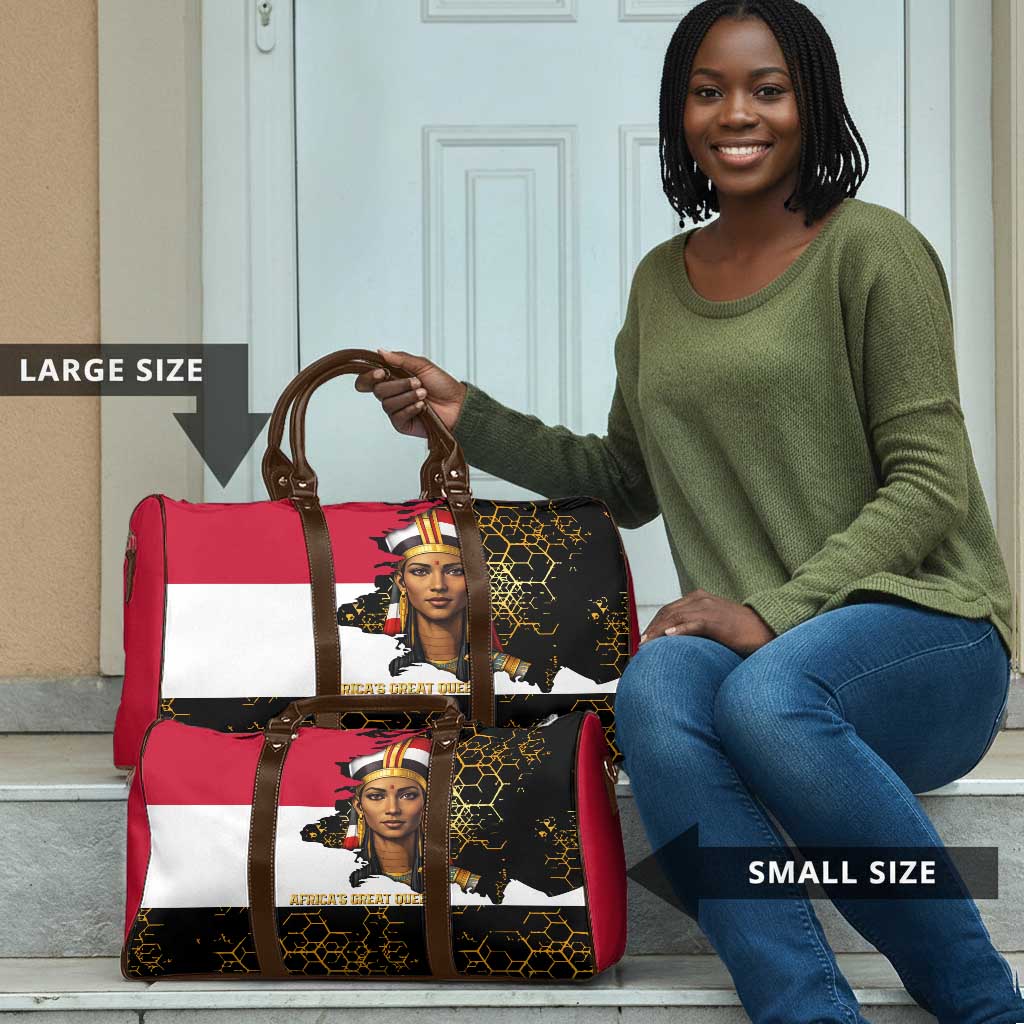 Hatshepsut Travel Bag with Royal Portrait, Pre-Colonial Empires Text and Red-Black Honeycomb - Wonder Print Shop