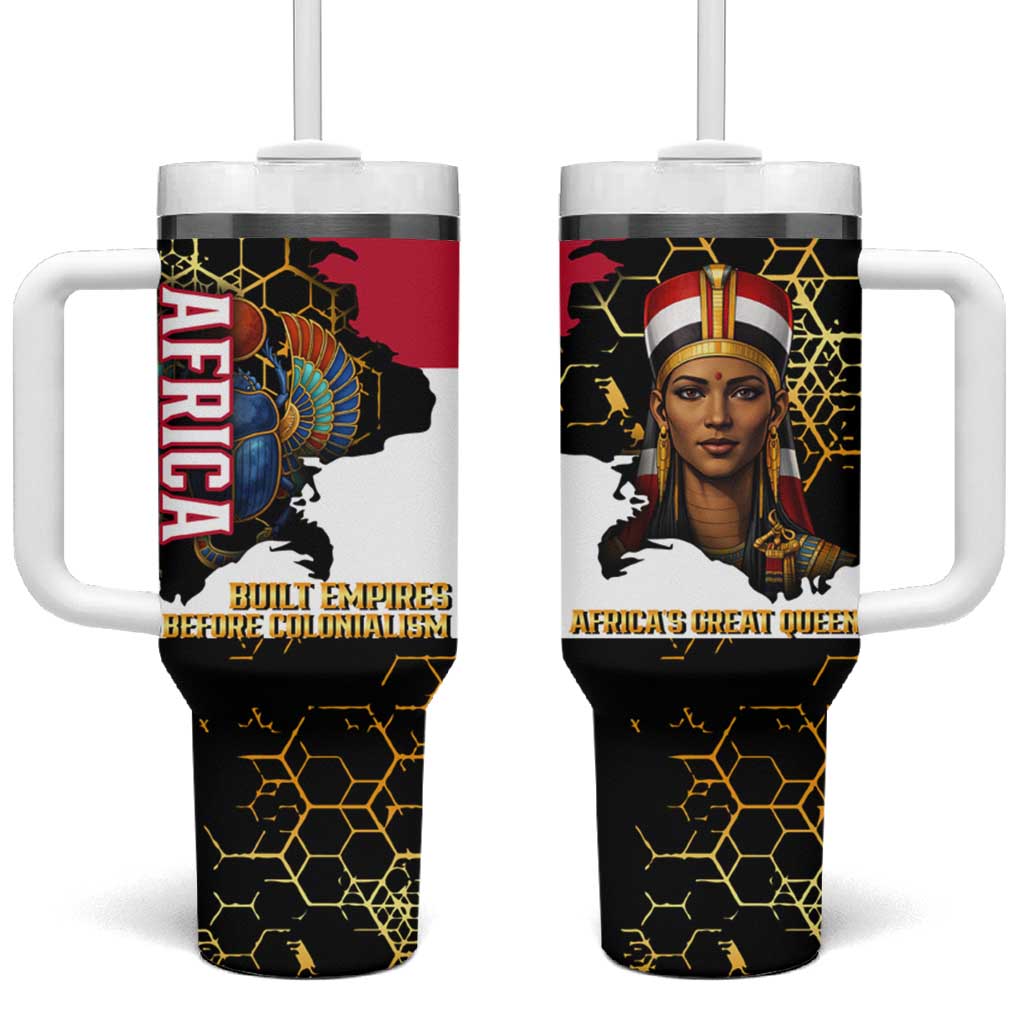 Hatshepsut Tumbler With Handle with Royal Portrait, Pre-Colonial Empires Text and Red-Black Honeycomb - Wonder Print Shop