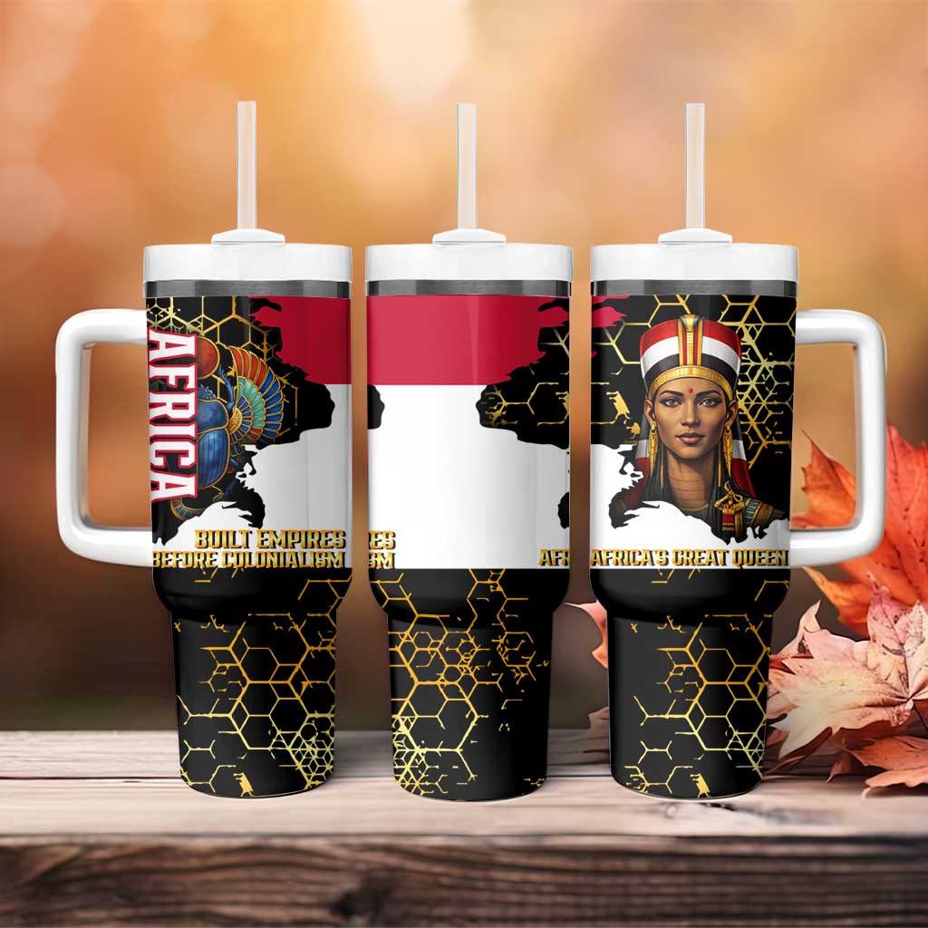 Hatshepsut Tumbler With Handle with Royal Portrait, Pre-Colonial Empires Text and Red-Black Honeycomb - Wonder Print Shop