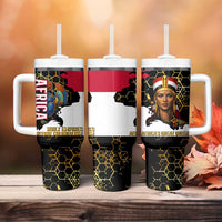 Hatshepsut Tumbler With Handle with Royal Portrait, Pre-Colonial Empires Text and Red-Black Honeycomb - Wonder Print Shop
