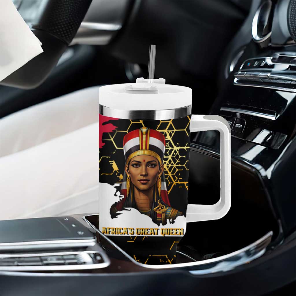 Hatshepsut Tumbler With Handle with Royal Portrait, Pre-Colonial Empires Text and Red-Black Honeycomb - Wonder Print Shop