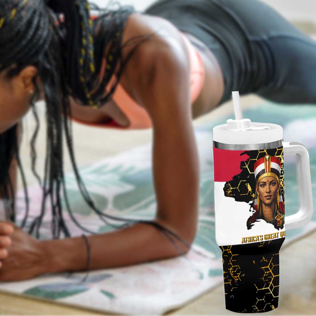 Hatshepsut Tumbler With Handle with Royal Portrait, Pre-Colonial Empires Text and Red-Black Honeycomb - Wonder Print Shop