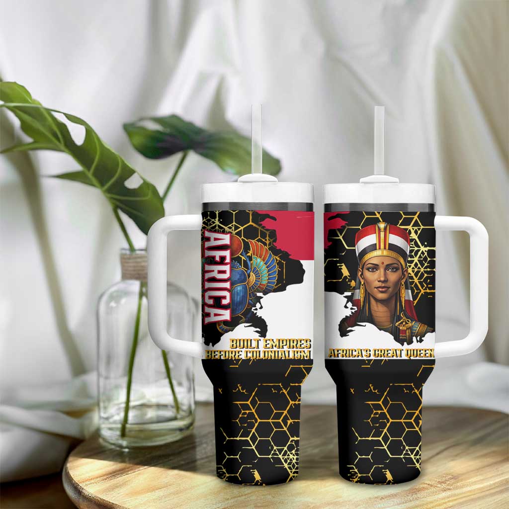 Hatshepsut Tumbler With Handle with Royal Portrait, Pre-Colonial Empires Text and Red-Black Honeycomb - Wonder Print Shop