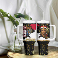 Hatshepsut Tumbler With Handle with Royal Portrait, Pre-Colonial Empires Text and Red-Black Honeycomb - Wonder Print Shop