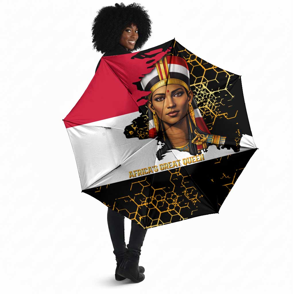 Hatshepsut Umbrella with Royal Portrait, Pre-Colonial Empires Text and Red-Black Honeycomb - Wonder Print Shop