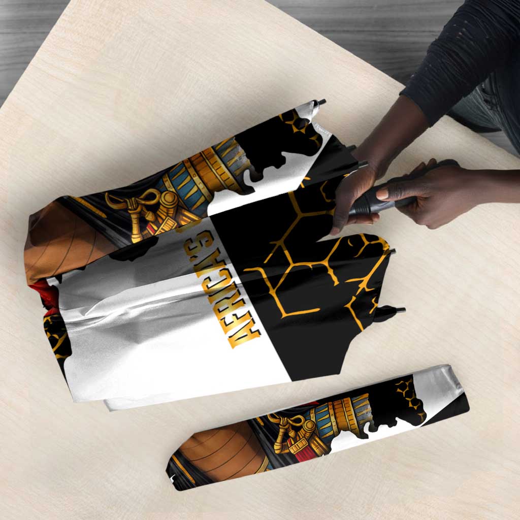 Hatshepsut Umbrella with Royal Portrait, Pre-Colonial Empires Text and Red-Black Honeycomb - Wonder Print Shop