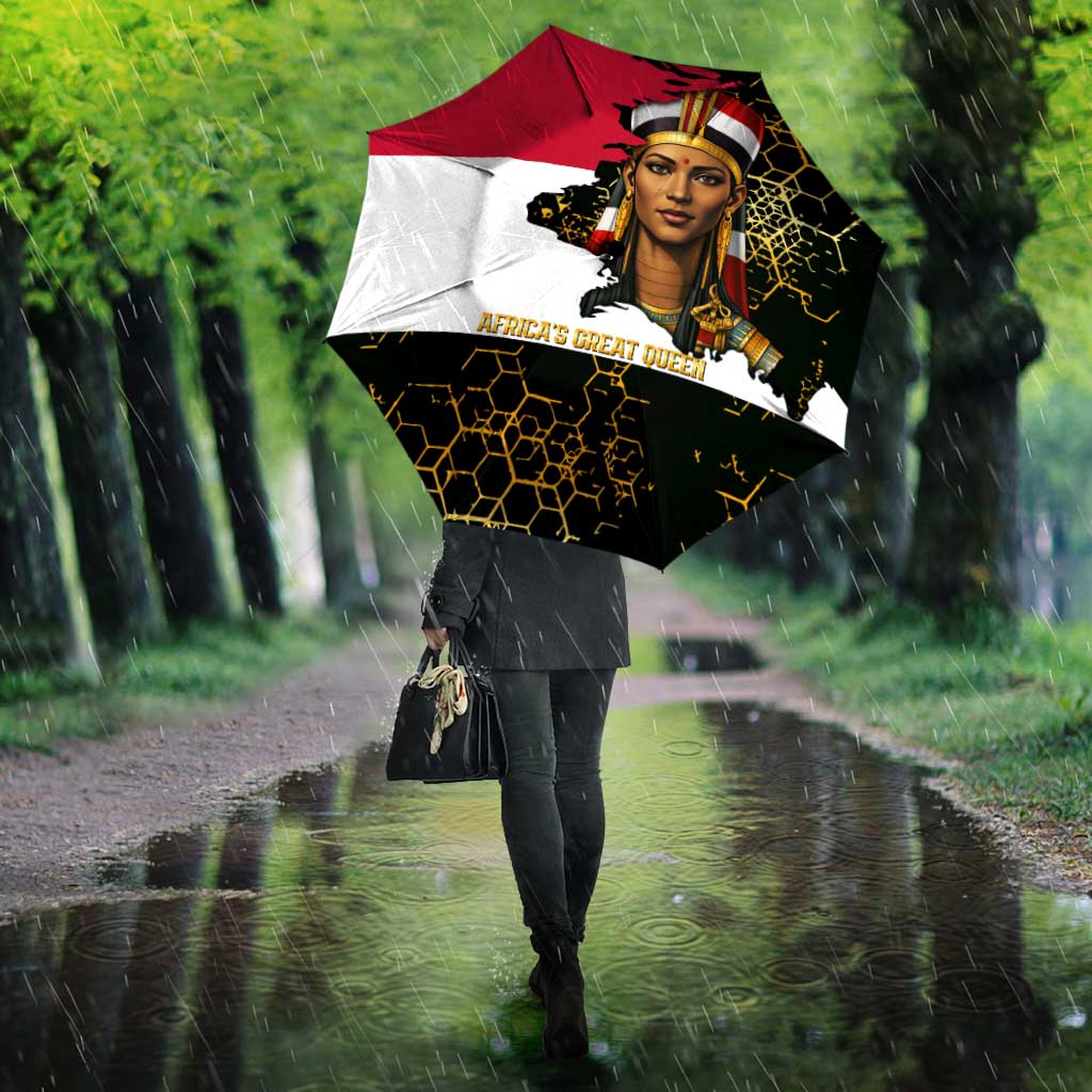 Hatshepsut Umbrella with Royal Portrait, Pre-Colonial Empires Text and Red-Black Honeycomb - Wonder Print Shop
