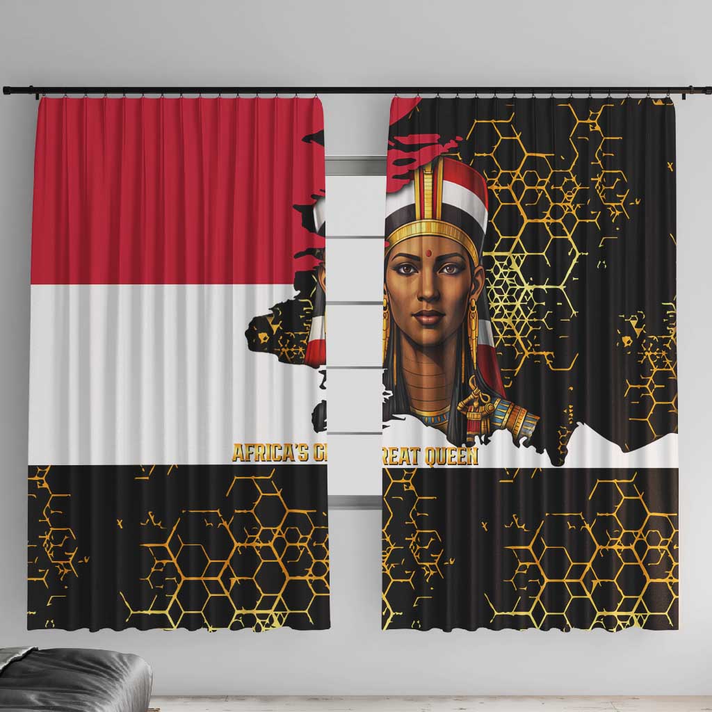 Hatshepsut Window Curtain with Royal Portrait, Pre-Colonial Empires Text and Red-Black Honeycomb - Wonder Print Shop