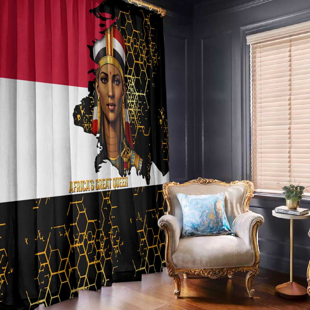 Hatshepsut Window Curtain with Royal Portrait, Pre-Colonial Empires Text and Red-Black Honeycomb - Wonder Print Shop