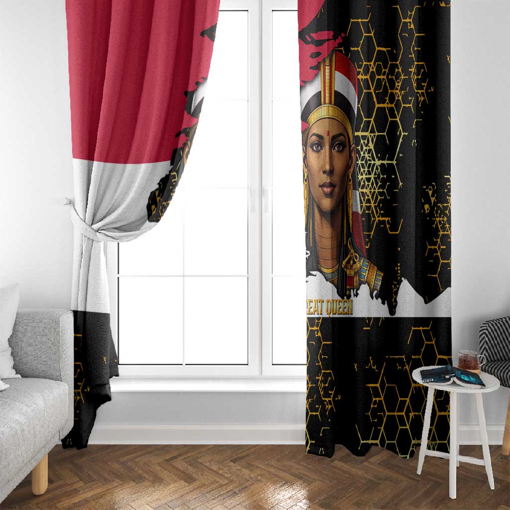 Hatshepsut Window Curtain with Royal Portrait, Pre-Colonial Empires Text and Red-Black Honeycomb - Wonder Print Shop