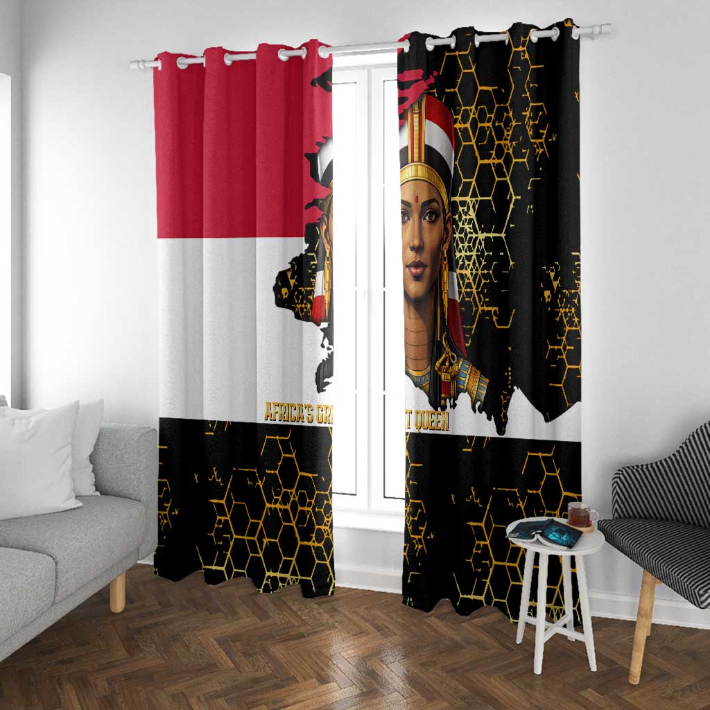 Hatshepsut Window Curtain with Royal Portrait, Pre-Colonial Empires Text and Red-Black Honeycomb - Wonder Print Shop