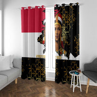 Hatshepsut Window Curtain with Royal Portrait, Pre-Colonial Empires Text and Red-Black Honeycomb - Wonder Print Shop