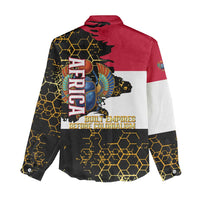 Hatshepsut Women Casual Shirt with Royal Portrait, Pre-Colonial Empires Text and Red-Black Honeycomb - Wonder Print Shop