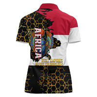 Hatshepsut Women Polo Shirt with Royal Portrait, Pre-Colonial Empires Text and Red-Black Honeycomb - Wonder Print Shop