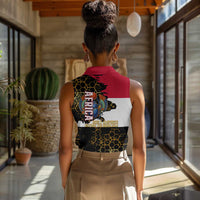 Hatshepsut Women Sleeveless Polo Shirt with Royal Portrait, Pre-Colonial Empires Text and Red-Black Honeycomb - Wonder Print Shop