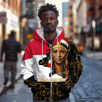 Hatshepsut Zip Hoodie with Royal Portrait, Pre-Colonial Empires Text and Red-Black Honeycomb - Wonder Print Shop