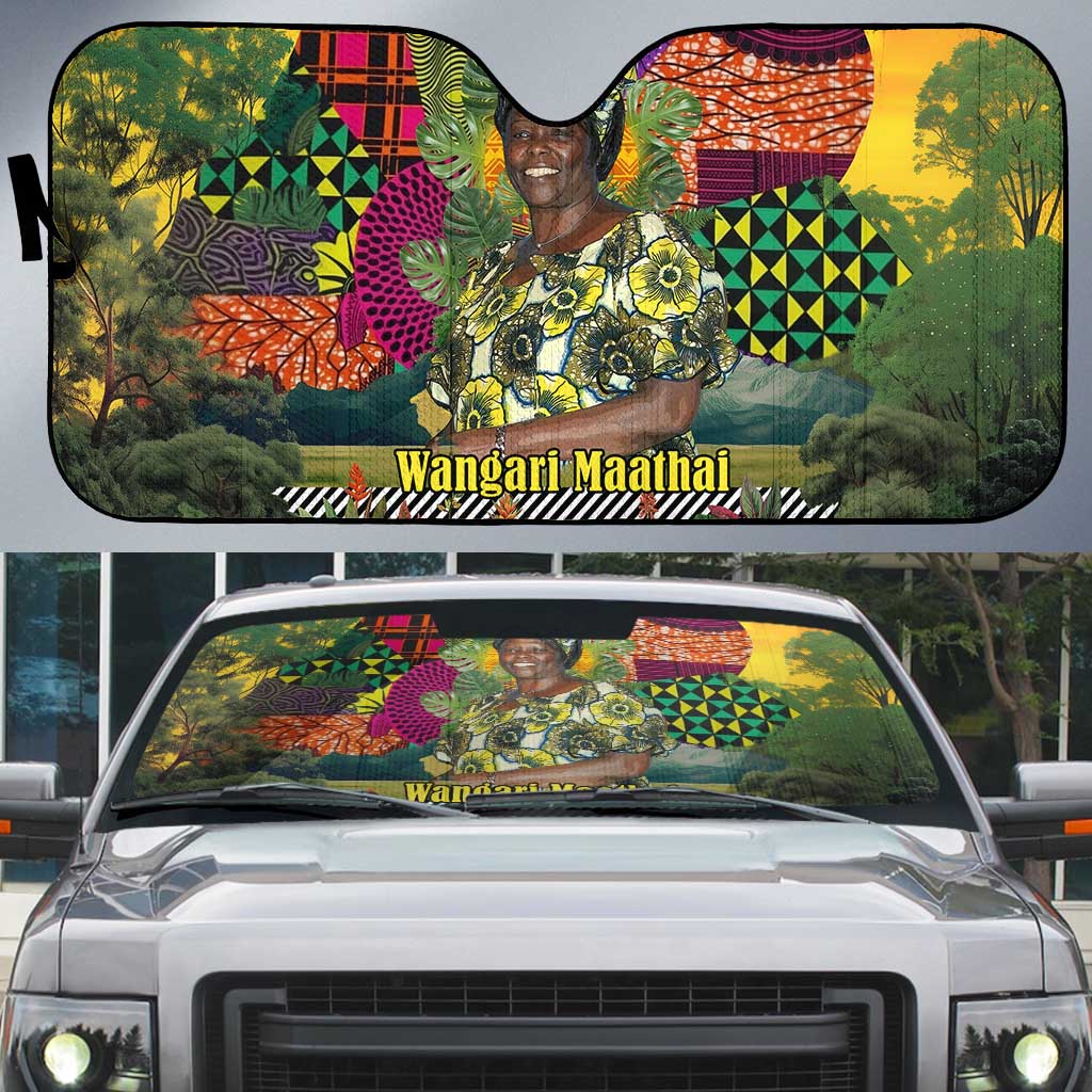 Wangari Maathai Auto Sun Shade Colorful Nature-Inspired Design Empowerment Quote African Print Environmental - Wonder Print Shop