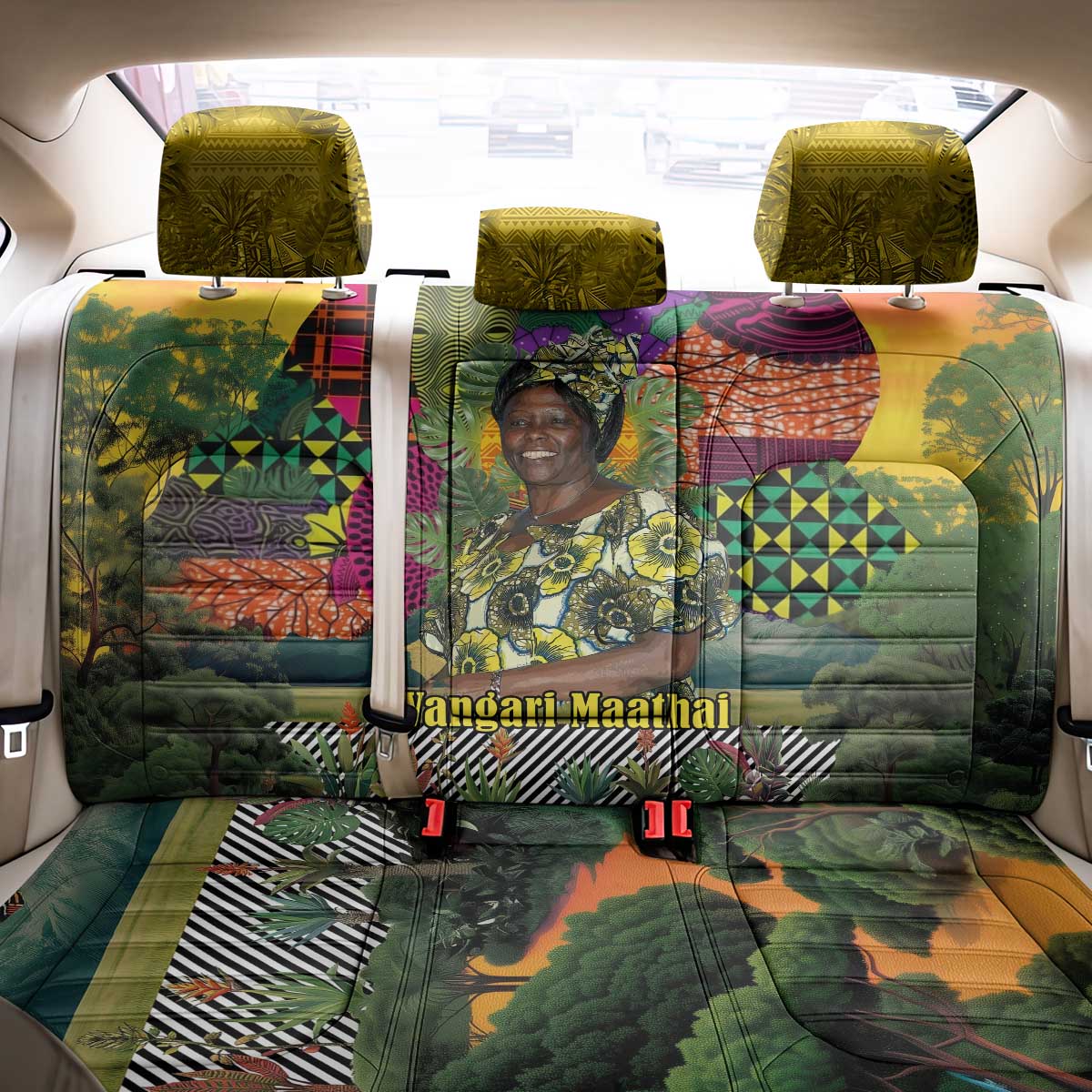 Wangari Maathai Back Car Seat Cover Colorful Nature-Inspired Design Empowerment Quote African Print Environmental - Wonder Print Shop