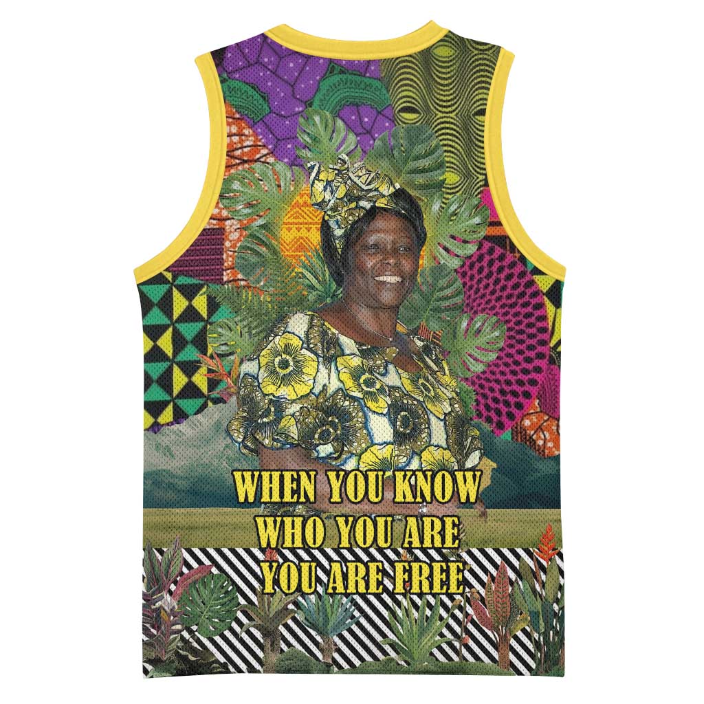 Wangari Maathai Basketball Jersey Colorful Nature-Inspired Design Empowerment Quote African Print Environmental - Wonder Print Shop