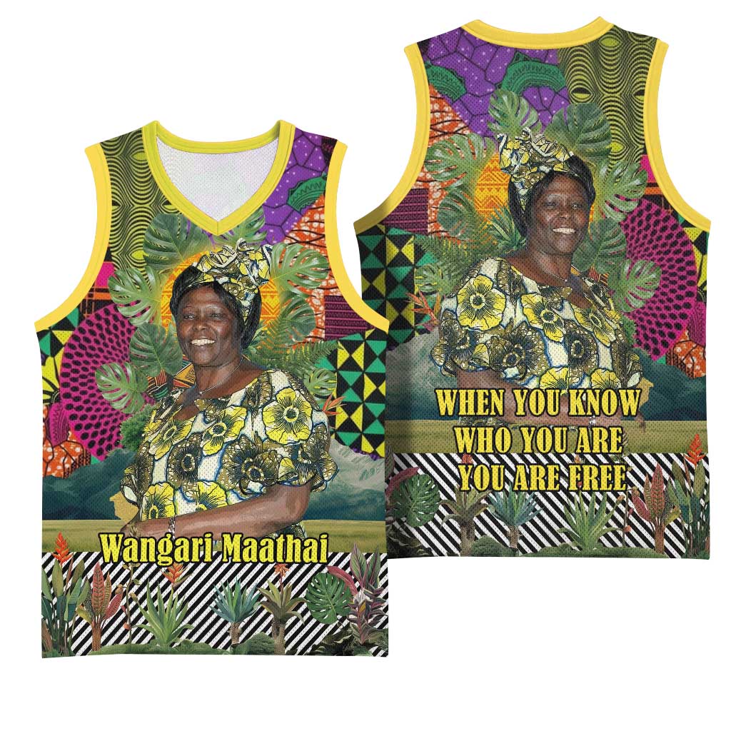 Wangari Maathai Basketball Jersey Colorful Nature-Inspired Design Empowerment Quote African Print Environmental - Wonder Print Shop