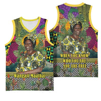 Wangari Maathai Basketball Jersey Colorful Nature-Inspired Design Empowerment Quote African Print Environmental - Wonder Print Shop