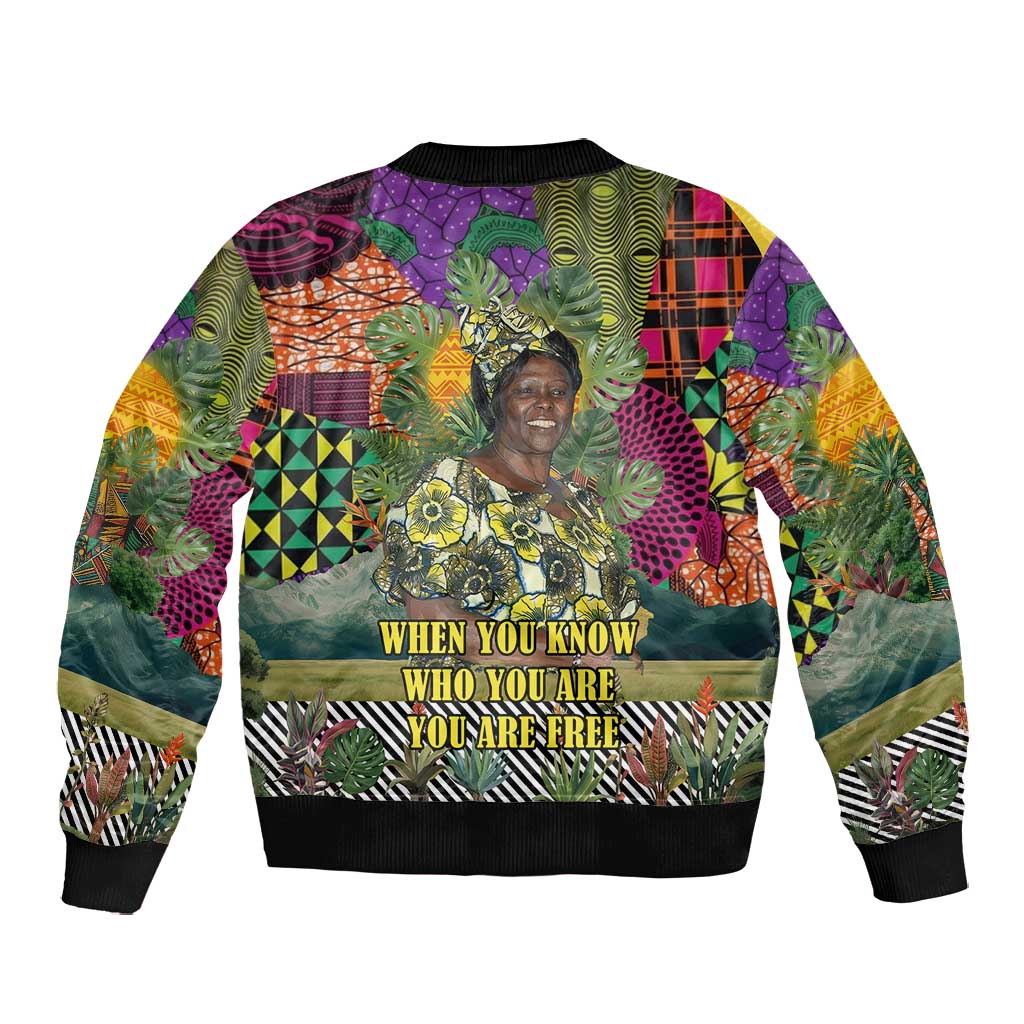 Wangari Maathai Bomber Jacket Colorful Nature-Inspired Design Empowerment Quote African Print Environmental - Wonder Print Shop