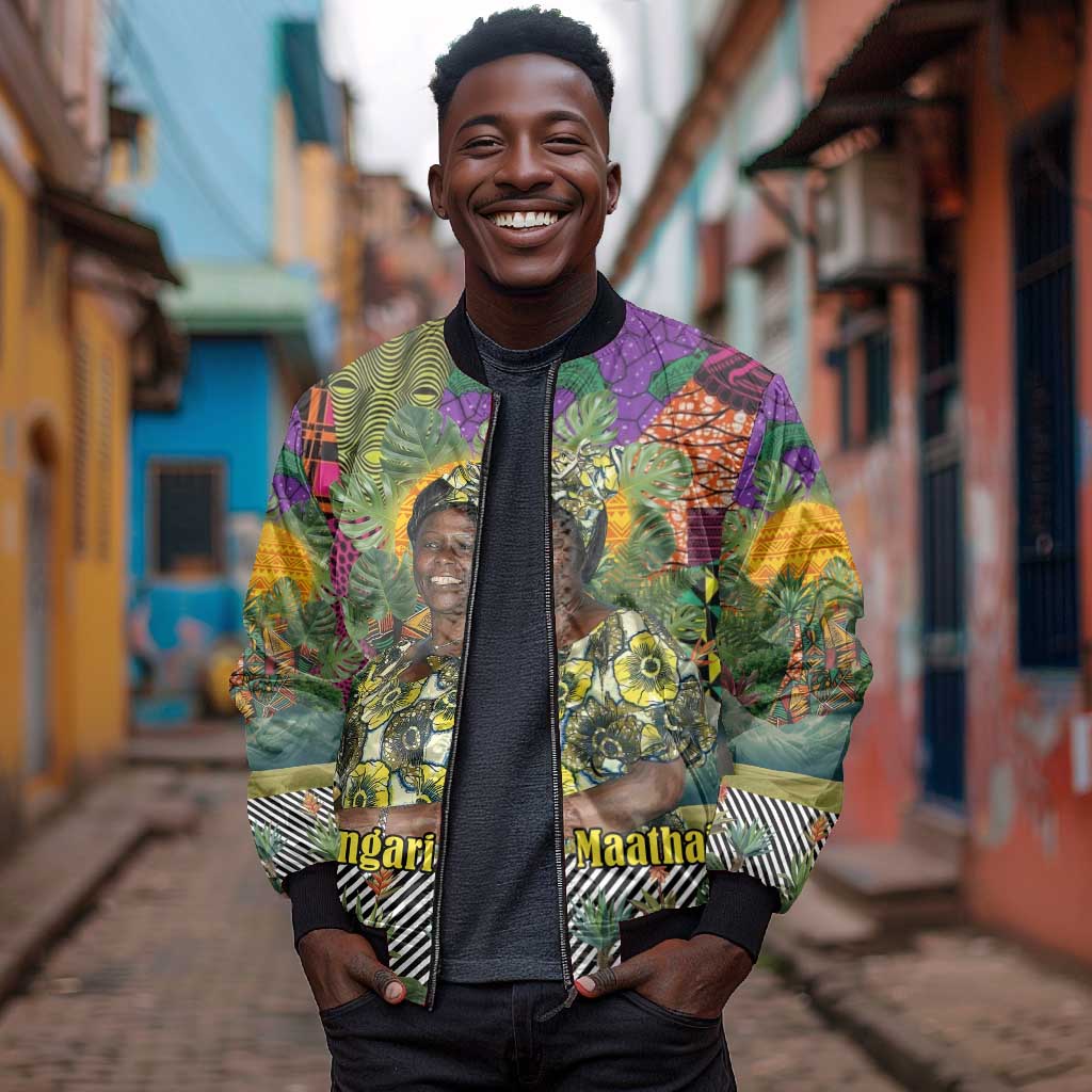Wangari Maathai Bomber Jacket Colorful Nature-Inspired Design Empowerment Quote African Print Environmental - Wonder Print Shop