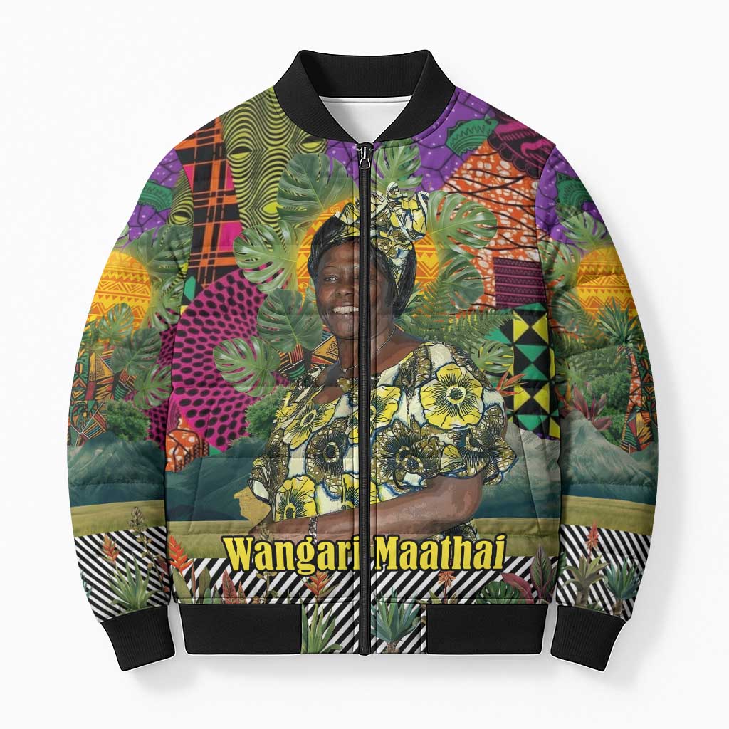Wangari Maathai Bomber Puffer Jacket Colorful Nature-Inspired Design Empowerment Quote African Print Environmental - Wonder Print Shop