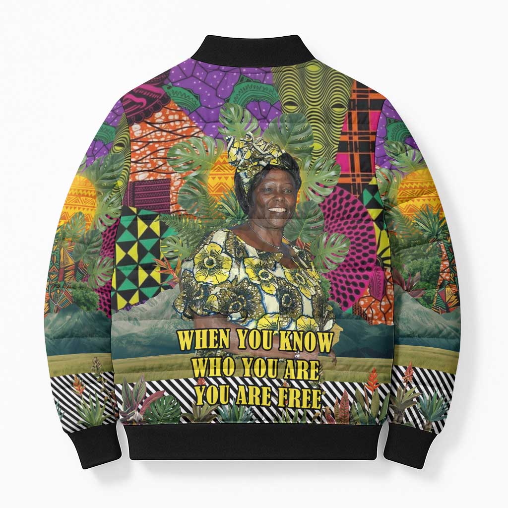 Wangari Maathai Bomber Puffer Jacket Colorful Nature-Inspired Design Empowerment Quote African Print Environmental - Wonder Print Shop