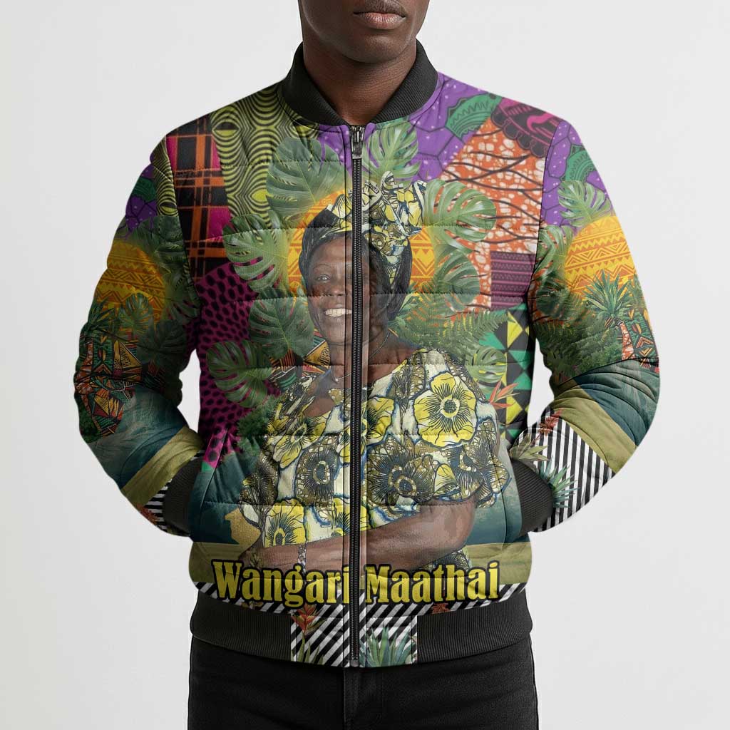 Wangari Maathai Bomber Puffer Jacket Colorful Nature-Inspired Design Empowerment Quote African Print Environmental - Wonder Print Shop