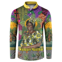 Wangari Maathai Button Sweatshirt Colorful Nature-Inspired Design Empowerment Quote African Print Environmental