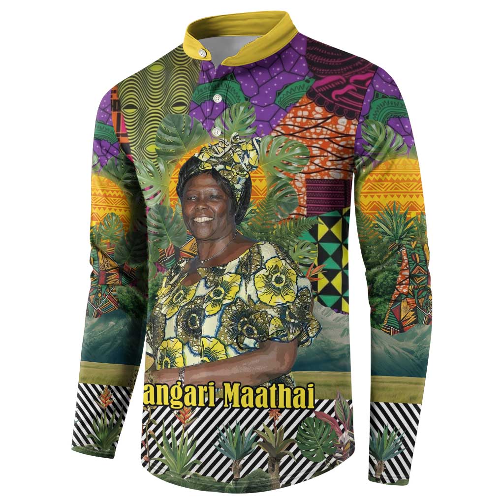 Wangari Maathai Button Sweatshirt Colorful Nature-Inspired Design Empowerment Quote African Print Environmental