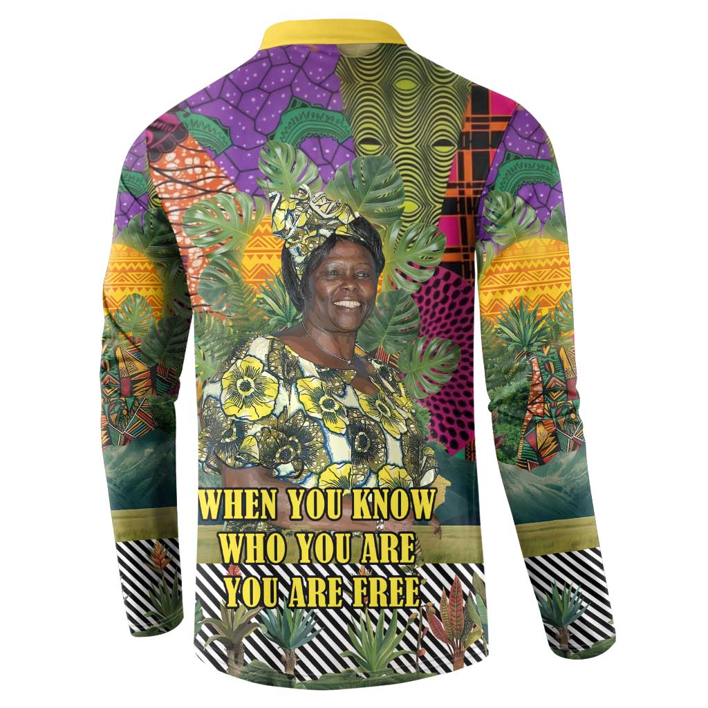 Wangari Maathai Button Sweatshirt Colorful Nature-Inspired Design Empowerment Quote African Print Environmental