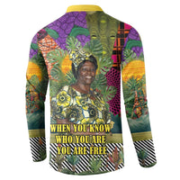 Wangari Maathai Button Sweatshirt Colorful Nature-Inspired Design Empowerment Quote African Print Environmental