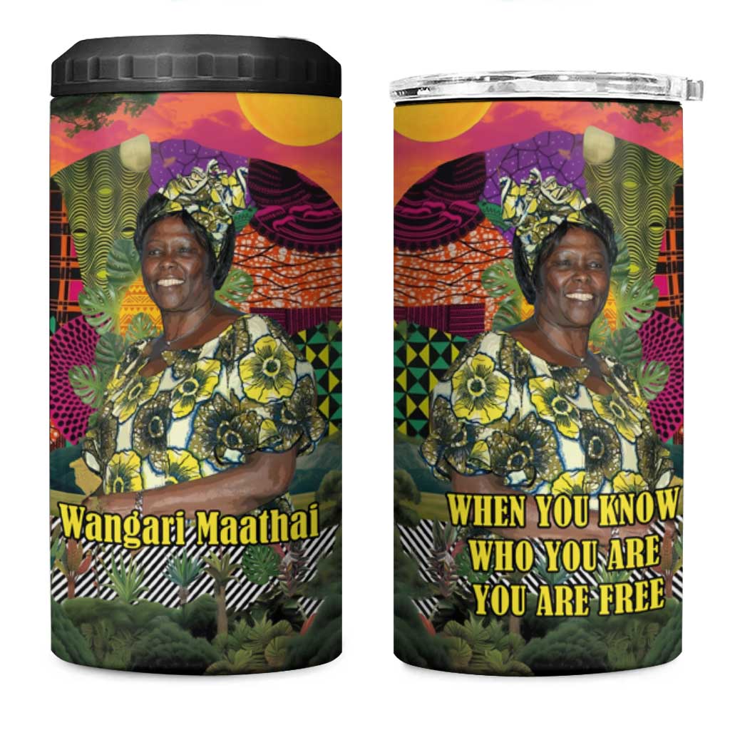 Wangari Maathai 4 in 1 Can Cooler Tumbler Colorful Nature-Inspired Design Empowerment Quote African Print Environmental - Wonder Print Shop