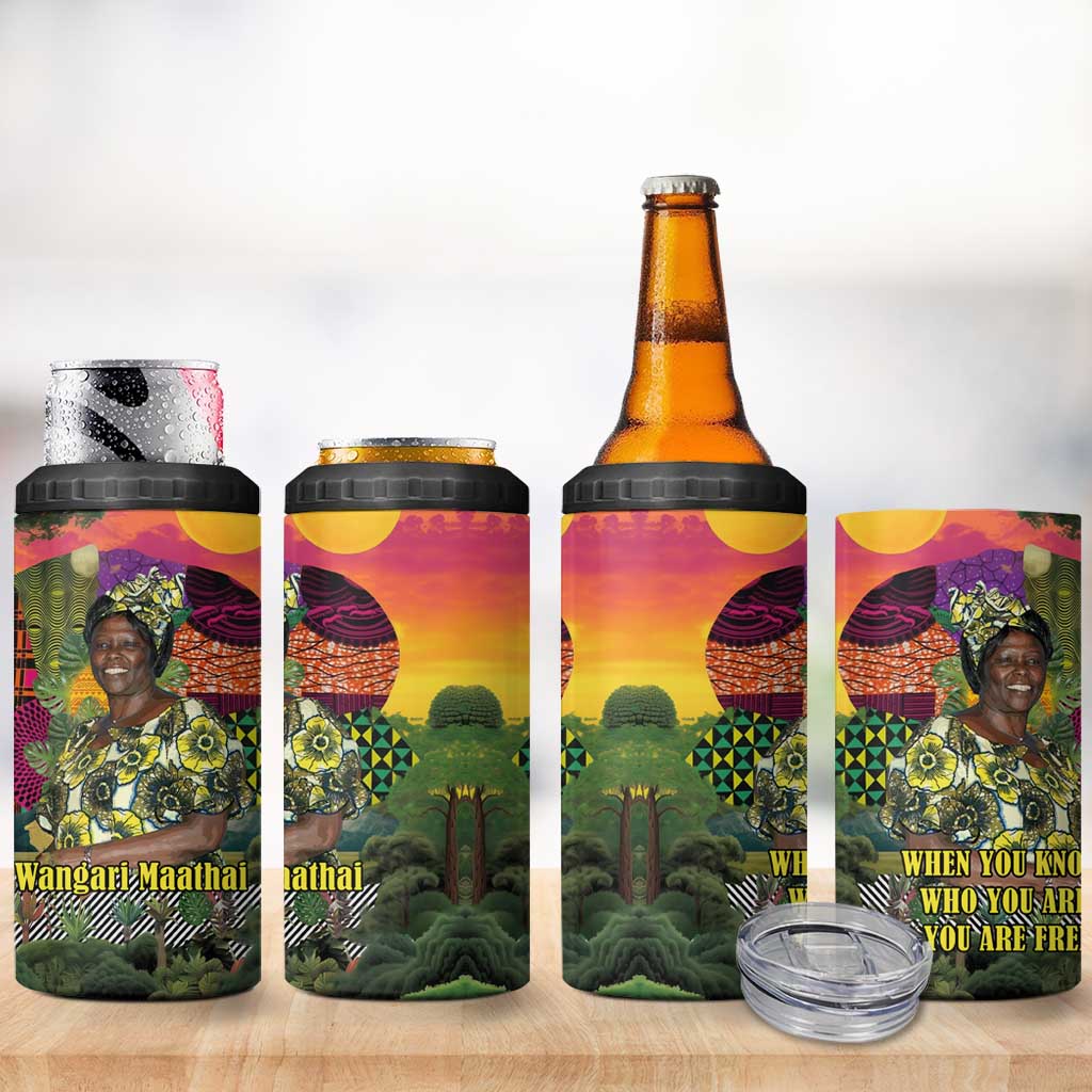Wangari Maathai 4 in 1 Can Cooler Tumbler Colorful Nature-Inspired Design Empowerment Quote African Print Environmental - Wonder Print Shop