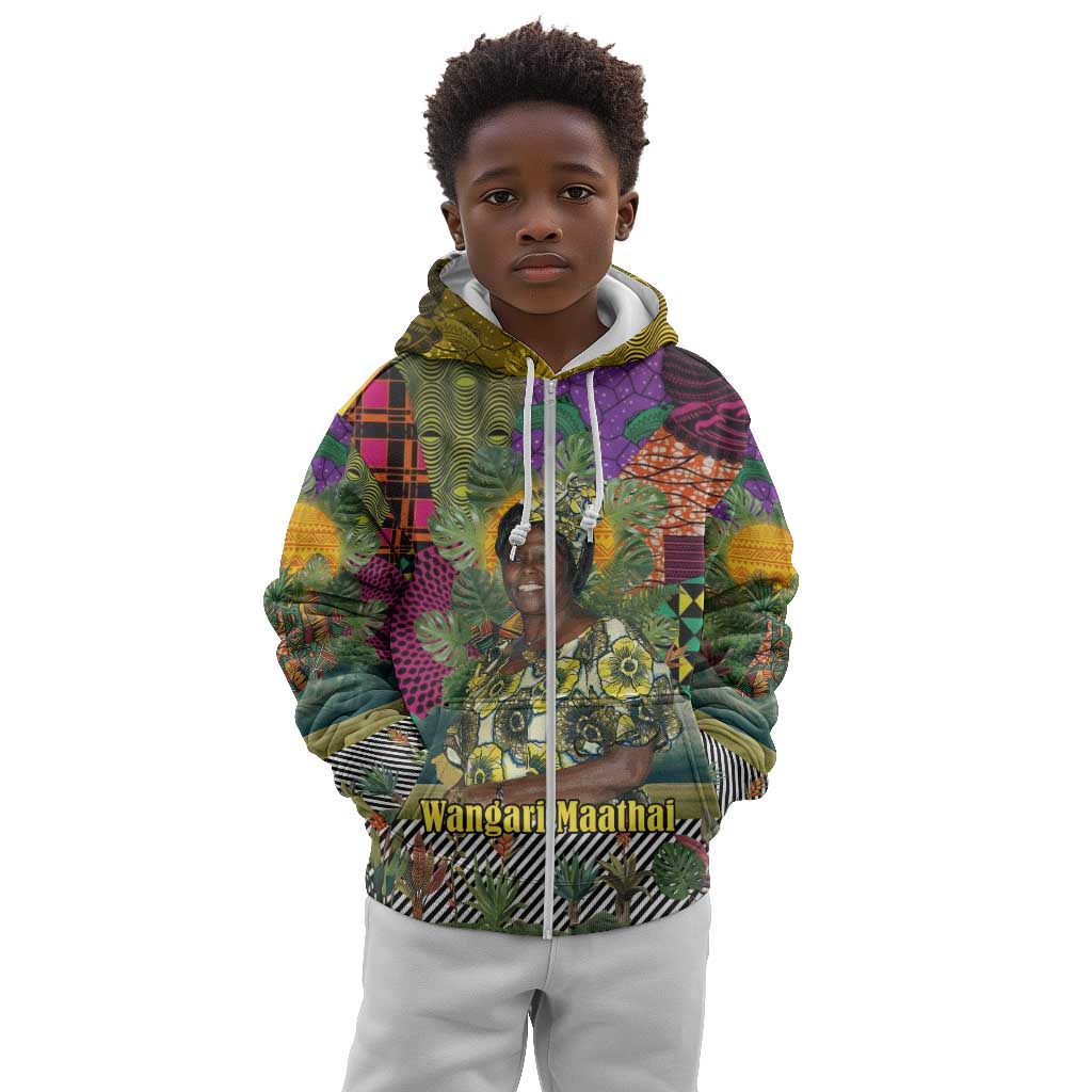 Wangari Maathai Kid Hoodie Colorful Nature-Inspired Design Empowerment Quote African Print Environmental - Wonder Print Shop