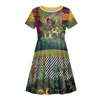 Wangari Maathai Kid Short Sleeve Dress Colorful Nature-Inspired Design Empowerment Quote African Print Environmental - Wonder Print Shop