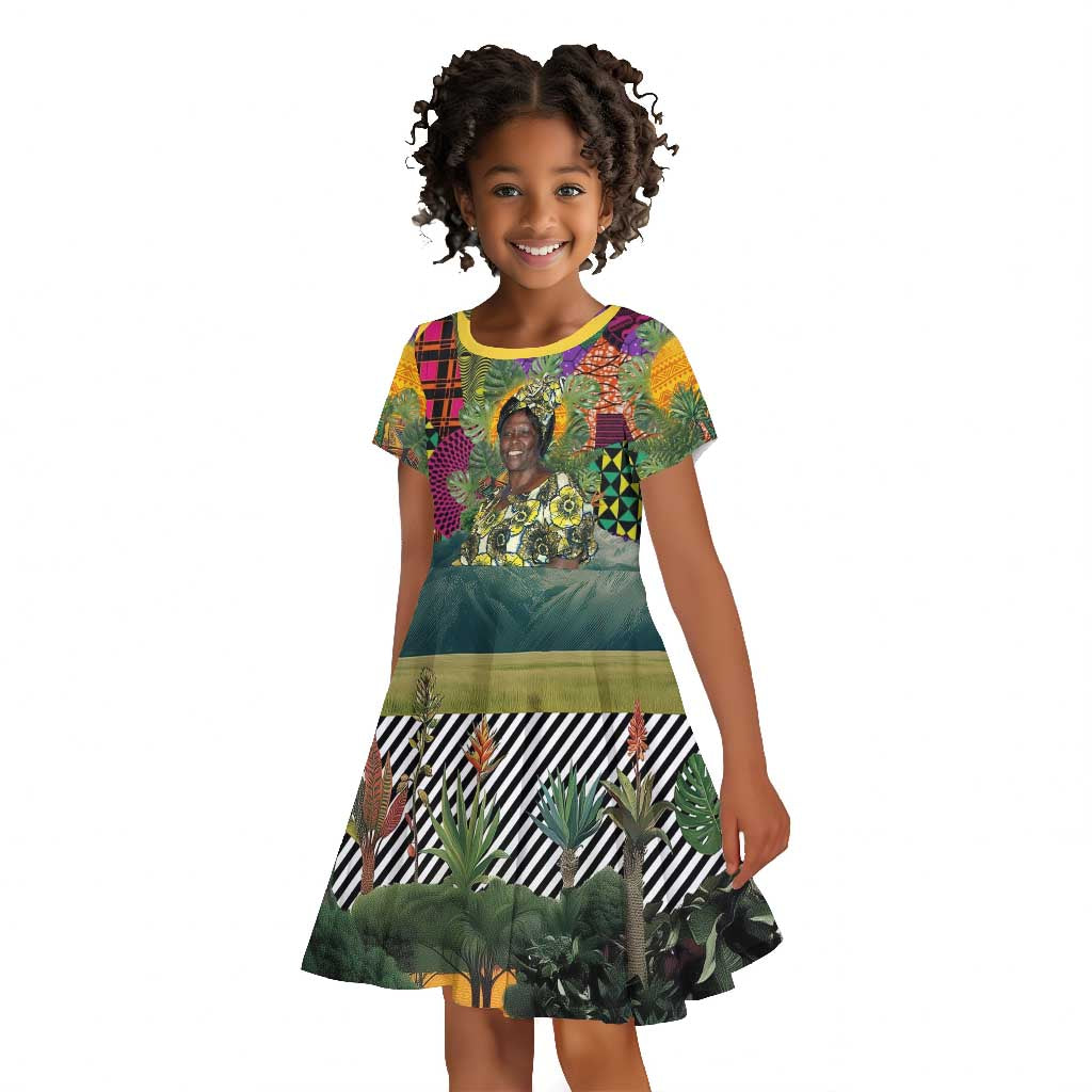 Wangari Maathai Kid Short Sleeve Dress Colorful Nature-Inspired Design Empowerment Quote African Print Environmental - Wonder Print Shop