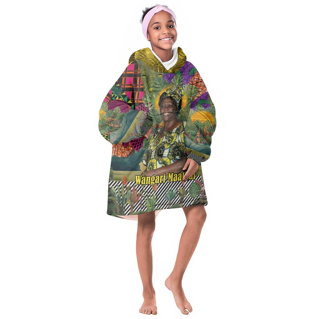 Wangari Maathai Kid Wearable Blanket Hoodie Colorful Nature-Inspired Design Empowerment Quote African Print Environmental - Wonder Print Shop
